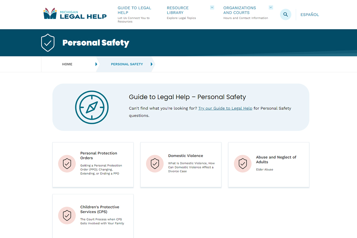 Michigan Legal Help - Personal Safety Resource Library